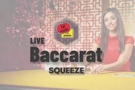 Baccarat Squeeze online game logo by Evolution on towercasino.fyi